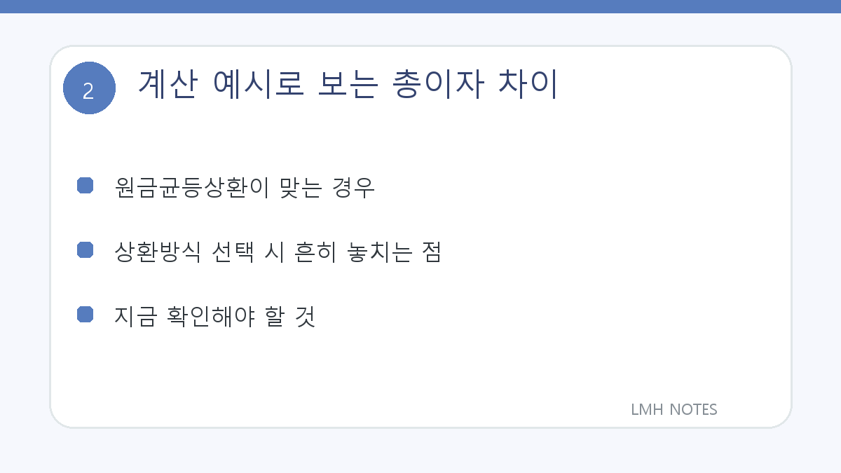 계산 예시로 보는 총이자 차이 확인 사항
